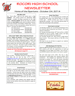 ROCORI HIGH SCHOOL NEWSLETTER Home of the Spartans – October 24, 2014