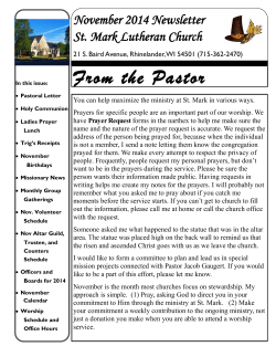 From the Pastor November 2014 Newsletter St. Mark Lutheran Church