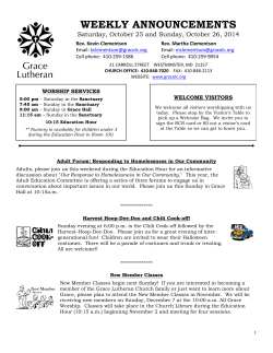 WEEKLY ANNOUNCEMENTS Saturday, October 25 and Sunday, October 26, 2014