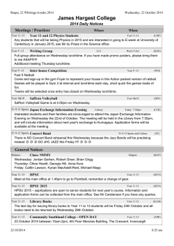 James Hargest College Meetings / Practices 2014 Daily Notices Where