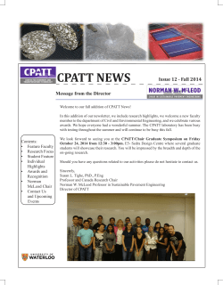 CPATT NEWS Issue 12 - Fall 2014 Message from the Director