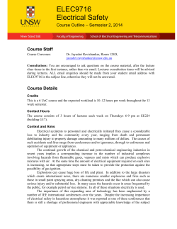ELEC9716 Electrical Safety Course Staff Course Outline – Semester 2, 2014