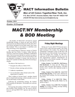 MACT/NY Membership &amp; BOD Meeting MACT Information Bulletin