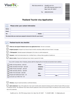 Thailand Tourist visa Application Mail documents to: VisaHQ.com Inc.