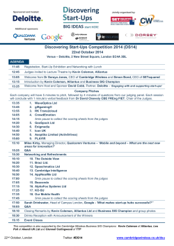 Discovering Start-Ups Competition 2014 (DS14) 22nd October 2014 AGENDA