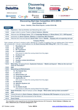 Discovering Start-Ups Competition 2014 (DS14) 22nd October 2014 AGENDA