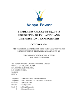 TENDER NO KP1/9AA-3/PT/22/14-15 FOR SUPPLY OF ISOLATING AND DISTRIBUTION TRANSFORMERS OCTOBER 2014