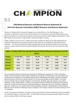 CIM Mineral Resource and Mineral Reserve Statement &amp;