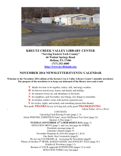 KREUTZ CREEK VALLEY LIBRARY CENTER NOVEMBER 2014 NEWSLETTER/EVENTS/ CALENDAR