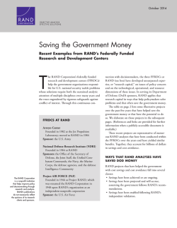 T Saving the Government Money Recent Examples from RAND&rsquo;s Federally Funded