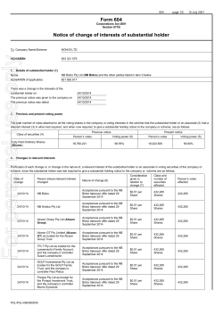 Form 604 Notice of change of interests of substantial holder