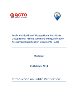 Public Verification of Occupational Certificate Occupational Profile Summary and Qualification
