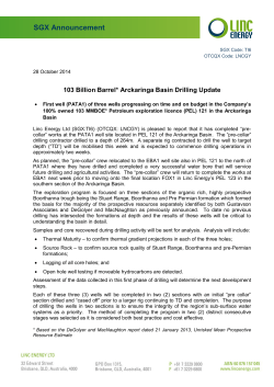 SGX Announcement 103 Billion Barrel* Arckaringa Basin Drilling Update