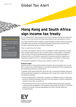 Global Tax Alert Hong Kong and South Africa sign income tax treaty
