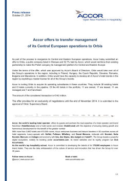 Accor offers to transfer management Press release
