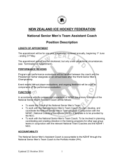 NEW ZEALAND ICE HOCKEY FEDERATION National Senior Men’s Team Assistant Coach