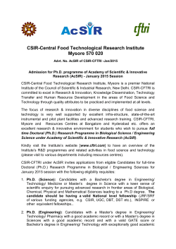 CSIR-Central Food Technological Research Institute Mysore 570 020