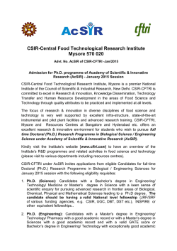 CSIR-Central Food Technological Research Institute Mysore 570 020