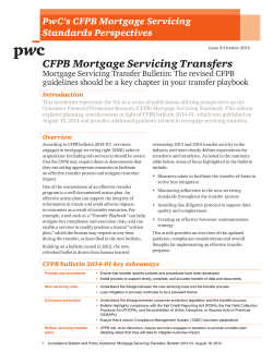 CFPB Mortgage Servicing Transfers PwC’s CFPB Mortgage Servicing Standards Perspectives