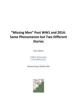“Missing Men” Post WW1 and 2014: Same Phenomenon but Two Different Stories