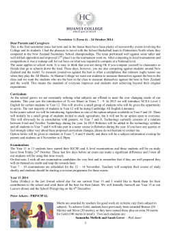 This is the first newsletter since last term and in... Newsletter 1 (Term 4) – 24 October 2014