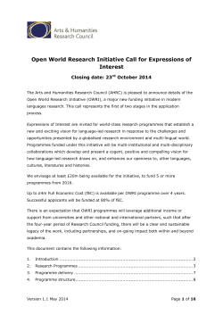 Open World Research Initiative Call for Expressions of Interest Closing date: 23