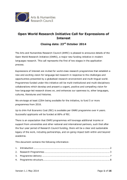 Open World Research Initiative Call for Expressions of Interest Closing date: 23