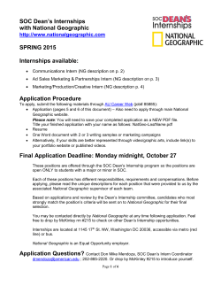 SOC Dean’s Internships with National Geographic  SPRING 2015
