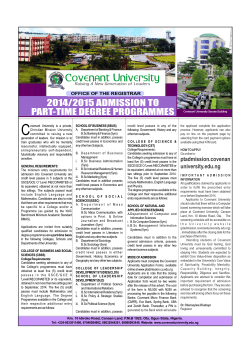 C Covenant University 2014/2015 ADMISSION TO PART-TIME DEGREE PROGRAMMES