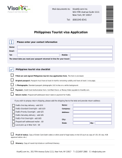 Philippines Tourist visa Application Mail documents to: VisaHQ.com Inc.