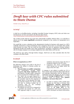 Draft law with CFC rules submitted to State Duma Tax Flash Report