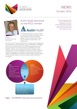 NEWS October 2014 Austin Health welcomed as new VCCC member