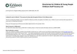 Directorate for Children &amp; Young People  Childcare Staff Vacancy List