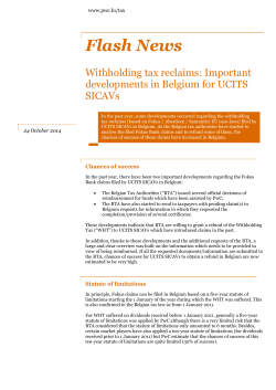 Flash News Withholding tax reclaims: Important developments in Belgium for UCITS SICAVs