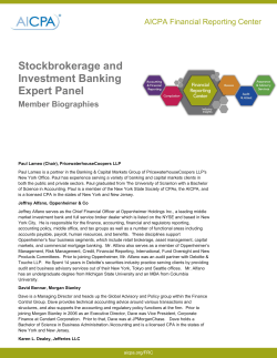 Stockbrokerage and Investment Banking Expert Panel Member Biographies
