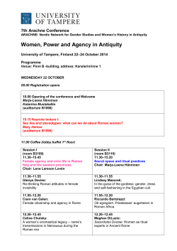 Women, Power and Agency in Antiquity 7th Arachne Conference  –24 October 2014