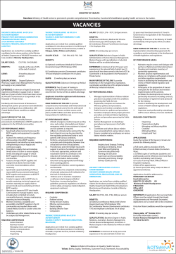 VACANCY CIRCULAR NO.  64 OF 2014 RE-ADVERTISEMENT PROJECT POST (BOTSWANA COMBINATION