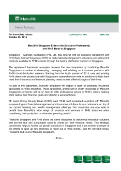 Manulife Singapore Enters into Exclusive Partnership with RHB Bank in Singapore