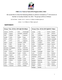 FHBC Train to Train (T2T) Program 2014 / 2015 Girls
