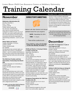Training Calendar  Lower Shore Child Care Resource Center at Salisbury University