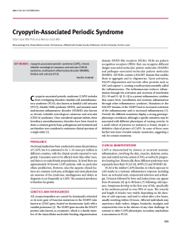 Cryopyrin-Associated Periodic Syndrome Eitan Giat MD PhD and Merav Lidar MD