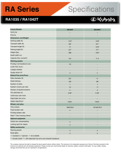 Kubota Models RA1035 RA1042T Dimensions and Weight