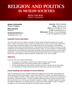 RELIGION AND POLITICS  IN MUSLIM SOCIETIES RELS 326/826
