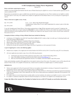 CCRI Unemployment Tuition Waiver Regulations Spring 2015
