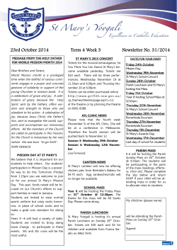 23rd October 2014 Term 4 Week 3 Newsletter No. 31/2014 Friday 24th October