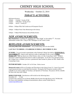 CHENEY HIGH SCHOOL TODAY’S ACTIVITIES:  Wednesday – October 22, 2014