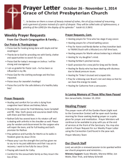 Prayer Letter Grace of Christ Presbyterian Church