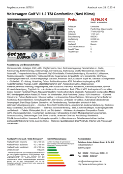 Volkswagen Golf VII 1.2 TSI Comfortline (Navi Klima) Preis: 16.790,00 € Angebotsnummer: 027031