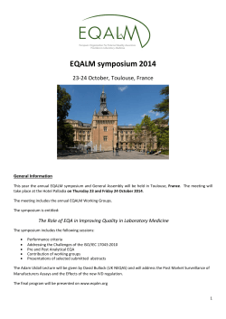 EQALM symposium 2014 23‐24 October, Toulouse, France General Information