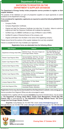 Department of Energy INVITATION TO REGISTER ON THE DEPARTMENT’S SUPPLIER DATABASE